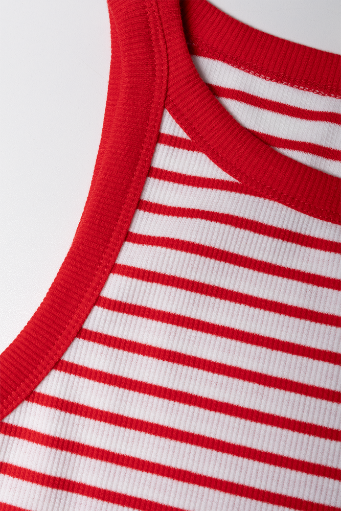 Rib Stripe Bodycon Dress Red And White (1)