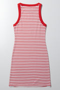 Rib Stripe Bodycon Dress Red And White (2)