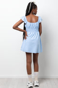 Frill Sleeve Dress Blue (2)