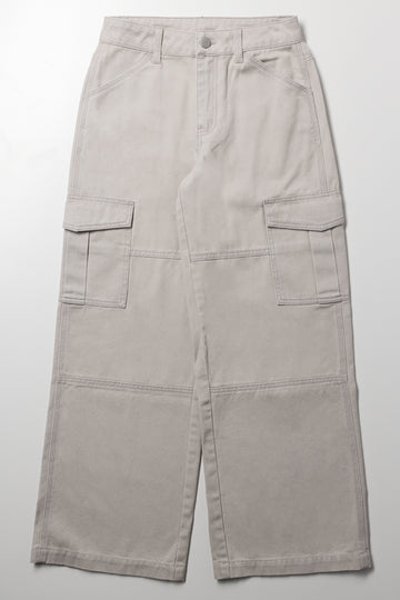 Denim Contrast Cargo Pants Light Grey