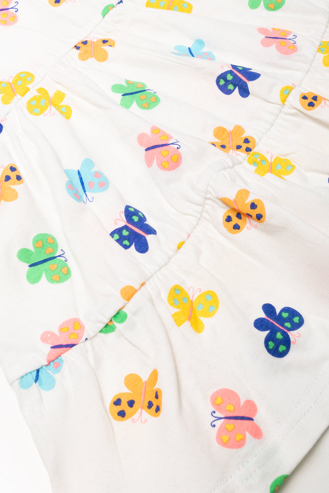 Frill Sleeve Tiered Dress White (1)