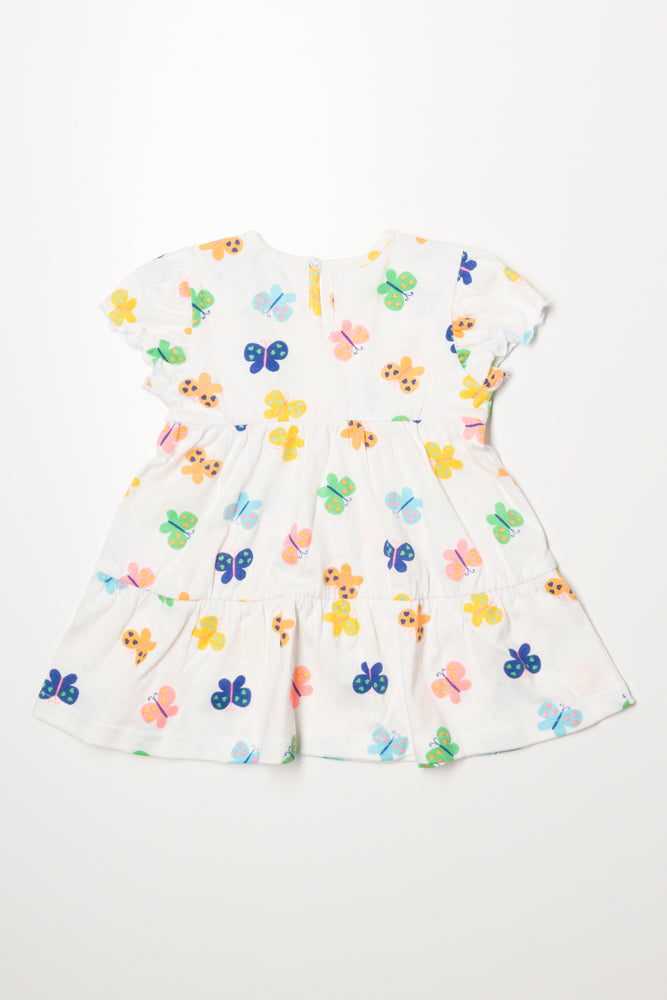 Frill Sleeve Tiered Dress White (2)