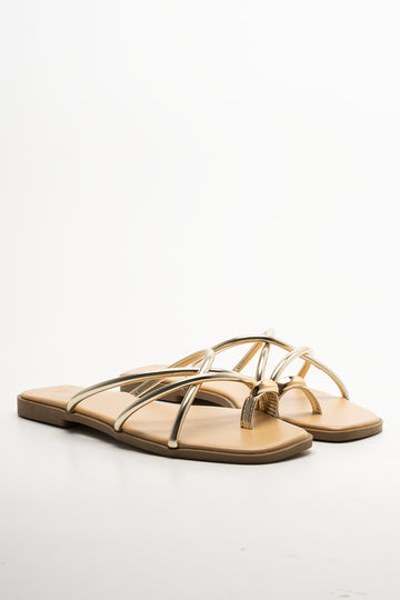 Metal Trim Toe Post Sandals Gold