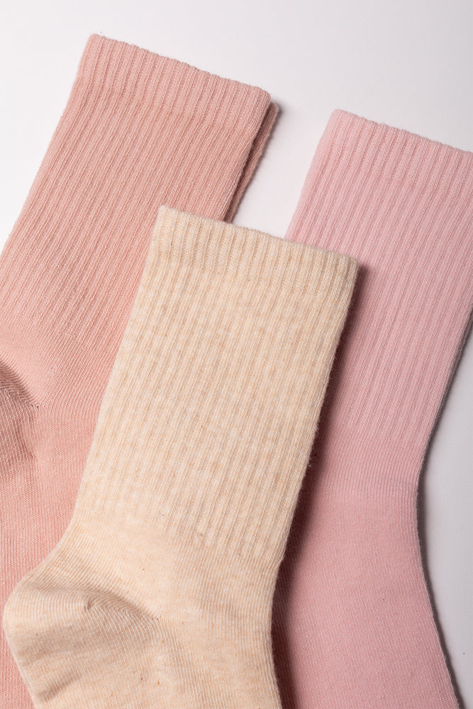 3 Pack Crew Socks Socks Natural And Pink