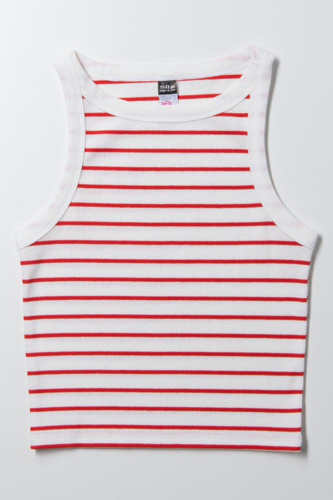 Rib Tank Top Red And White