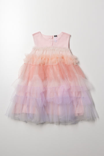 Tiered Mesh Dress Pink