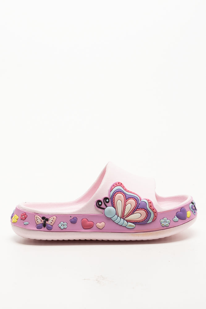 Butterfly Print Pool Slides Lilac