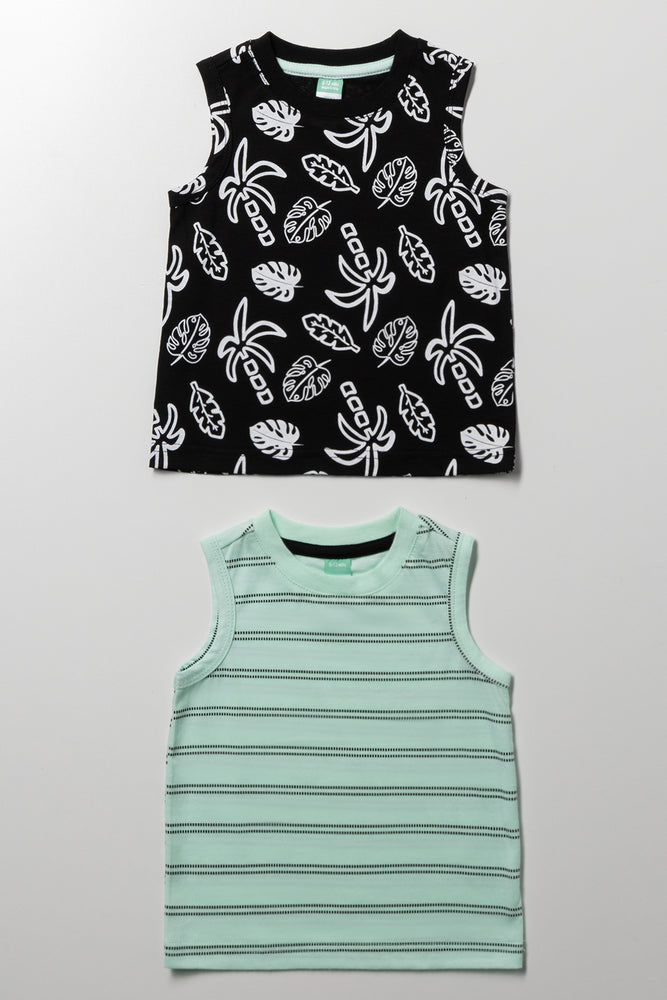 2 Pack Paradise Sleeveless T-Shirts Green And Black