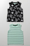 2 Pack Paradise Sleeveless T-Shirts Green And Black