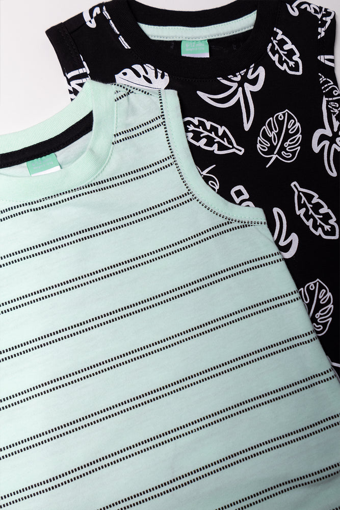 2 Pack Paradise Sleeveless T-Shirts Green And Black