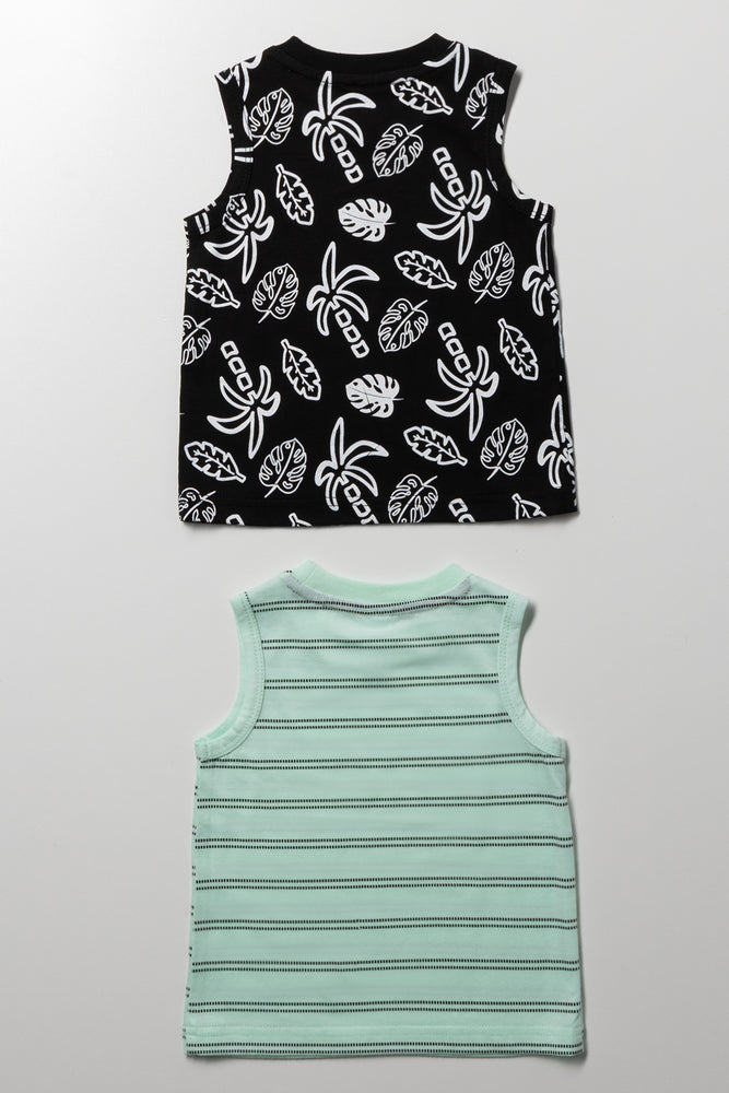 2 Pack Paradise Sleeveless T-Shirts Green And Black (2)