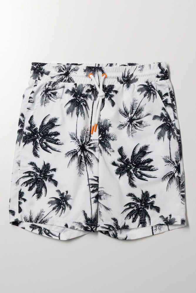 Palm Print Swim Shorts Black & White