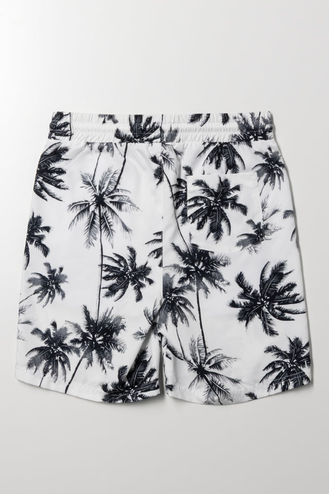 Palm Print Swim Shorts Black & White (2)