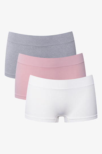 3 Pack Seamfree Boyleg Panties Grey, Pink And White