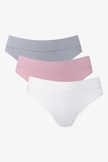 3 Pack Seamfree Brazilian Panties Grey, Pink And White