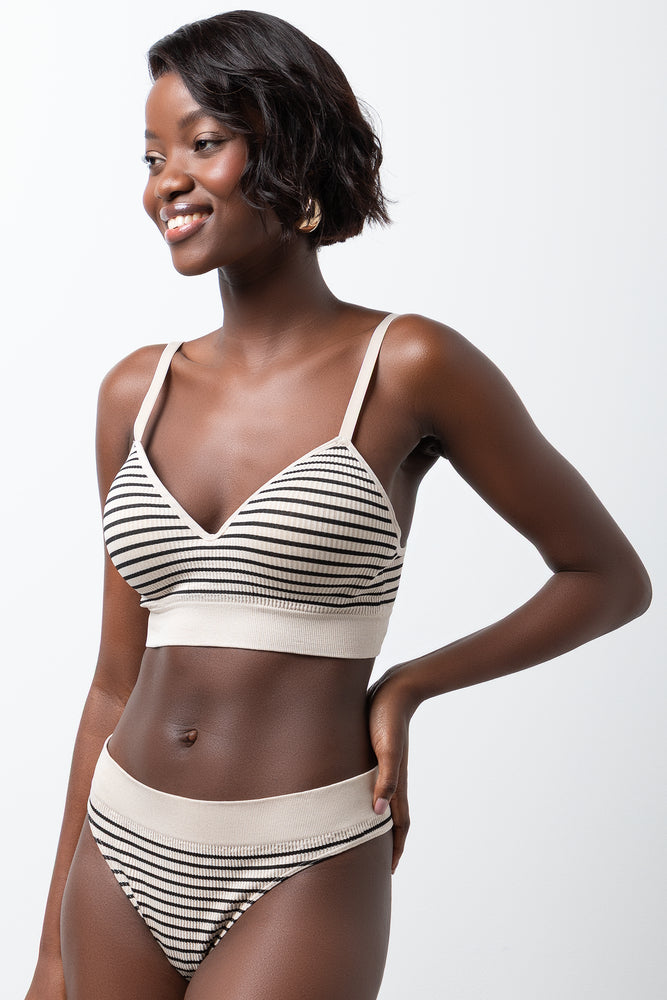 3 Pack Stripe Seamfree Thong Panties Green, Grey And Natural (2)