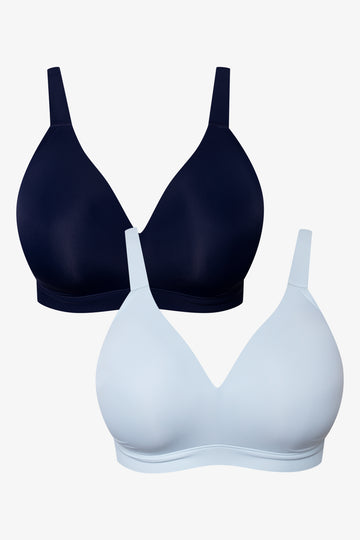 2 Pack Padded Wire Free Bras Navy And Light Blue