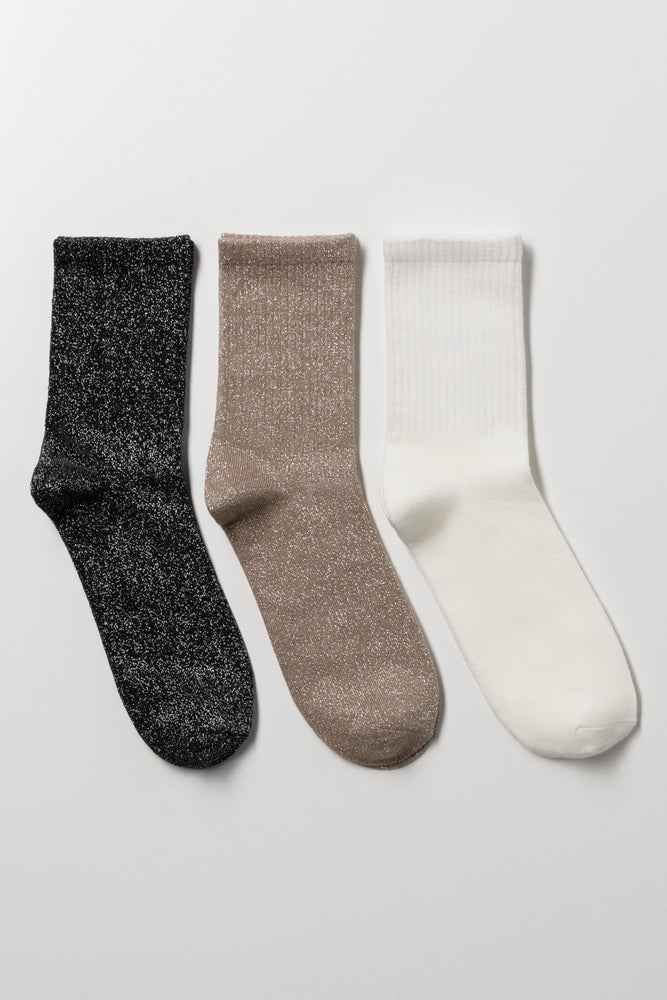 3 Pack Lurex Socks Black, Natural And White