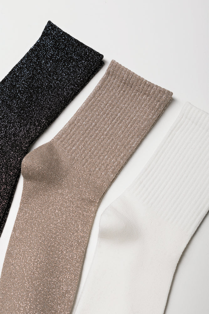 3 Pack Lurex Socks Black, Natural And White (1)