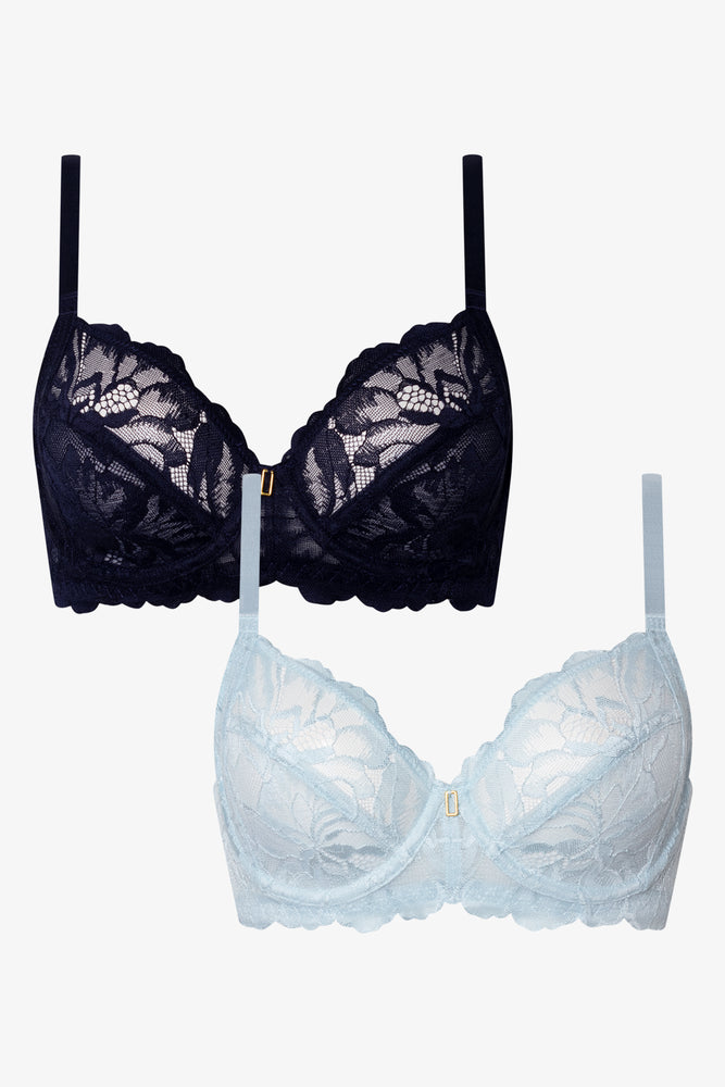 2 Pack Lace Non Padded Underwire Bra Navy And Light Blue