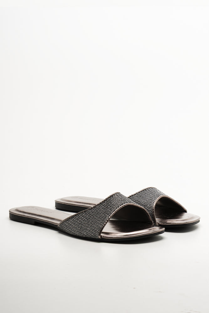 Metallic Mesh Mule Silver Grey
