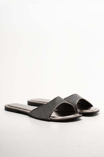 Metallic Mesh Mule Silver Grey