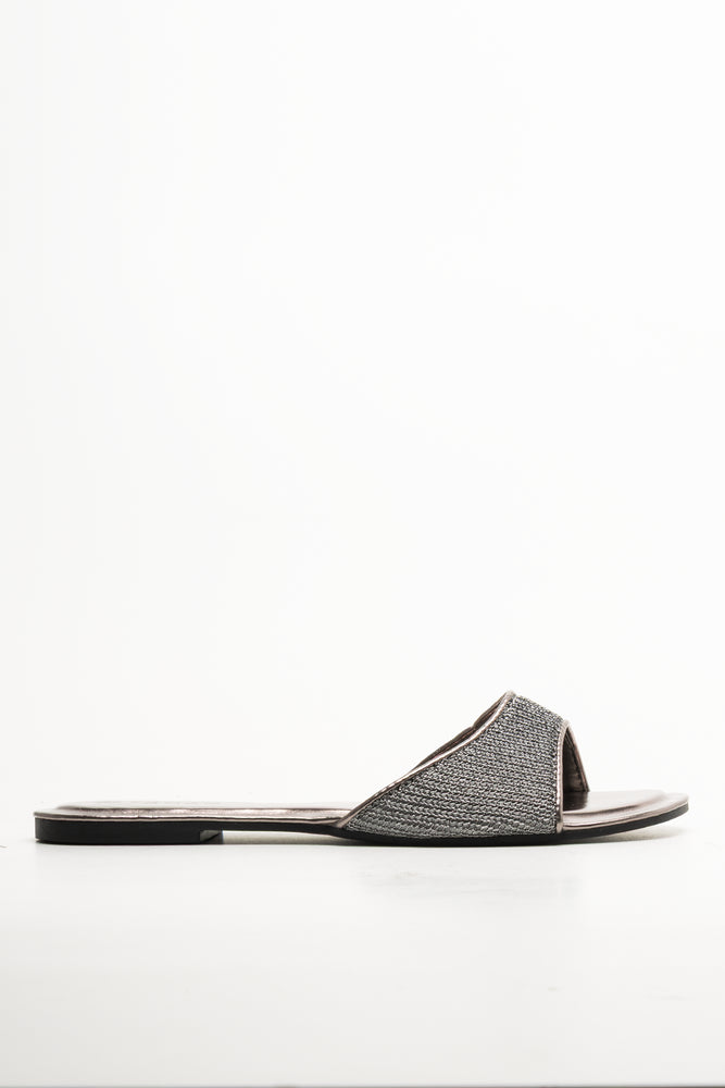 Metallic Mesh Mule Silver Grey