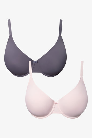 Plus Size 2 Pack T-Shirt Bras Pink And Dark Grey