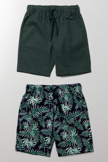 2 Pack Tropical Shorts Gren & Navy