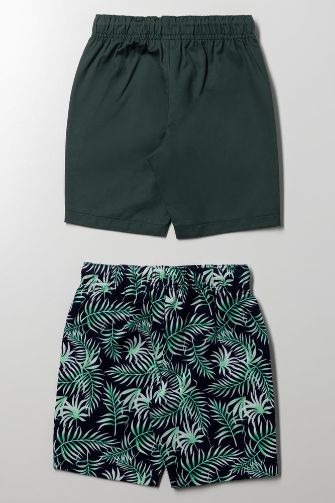 2 Pack Tropical Shorts Gren & Navy (2)