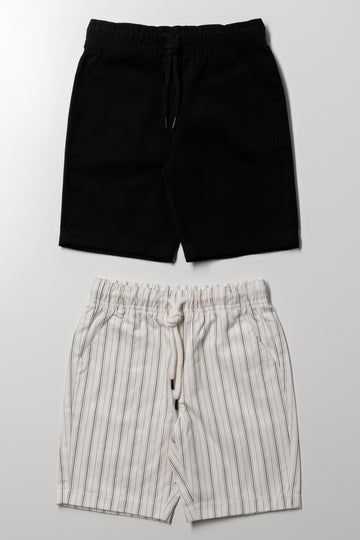 2 Pack Stripe Shorts Black And Cream