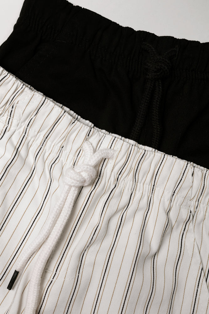 2 Pack Stripe Shorts Black And Cream (1)