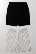 2 Pack Stripe Shorts Black And Cream (2)