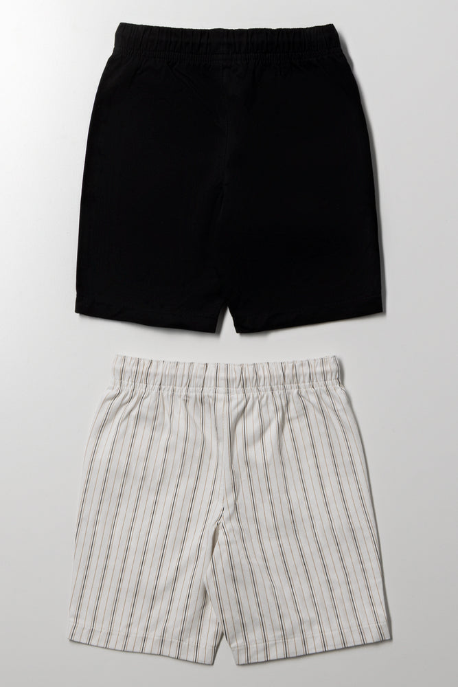 2 Pack Stripe Shorts Black And Cream (2)