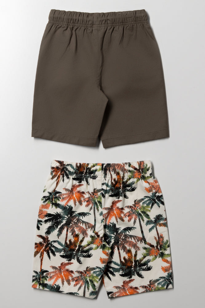 2 Pack Shorts Green And Cream (2)
