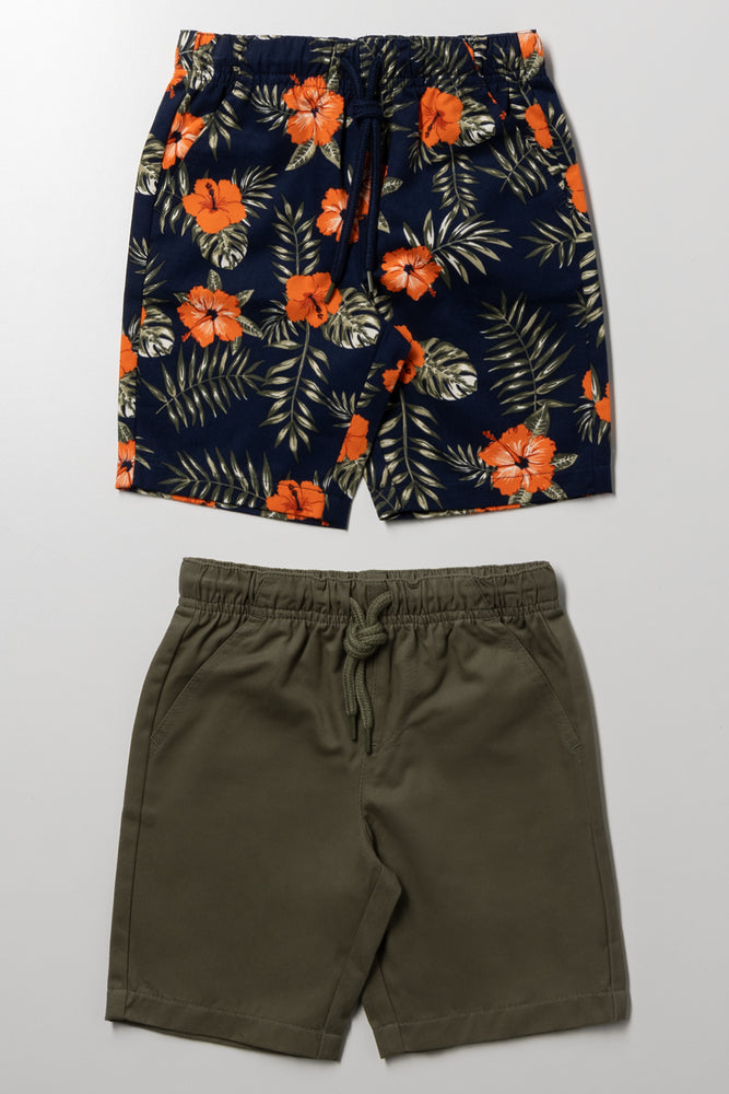 2 Pack Tropical Shorts Navy And Green