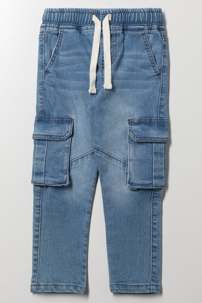 Skinny Cargo Denim Joggers Light Blue