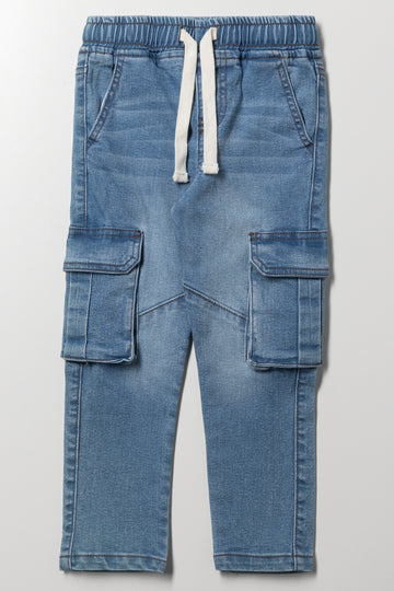 Skinny Cargo Denim Joggers Light Blue
