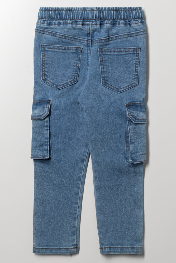 Skinny Cargo Denim Joggers Light Blue (2)