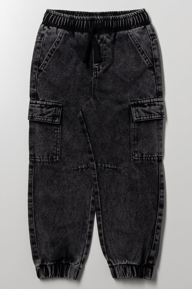 Cargo Denim Joggers Black