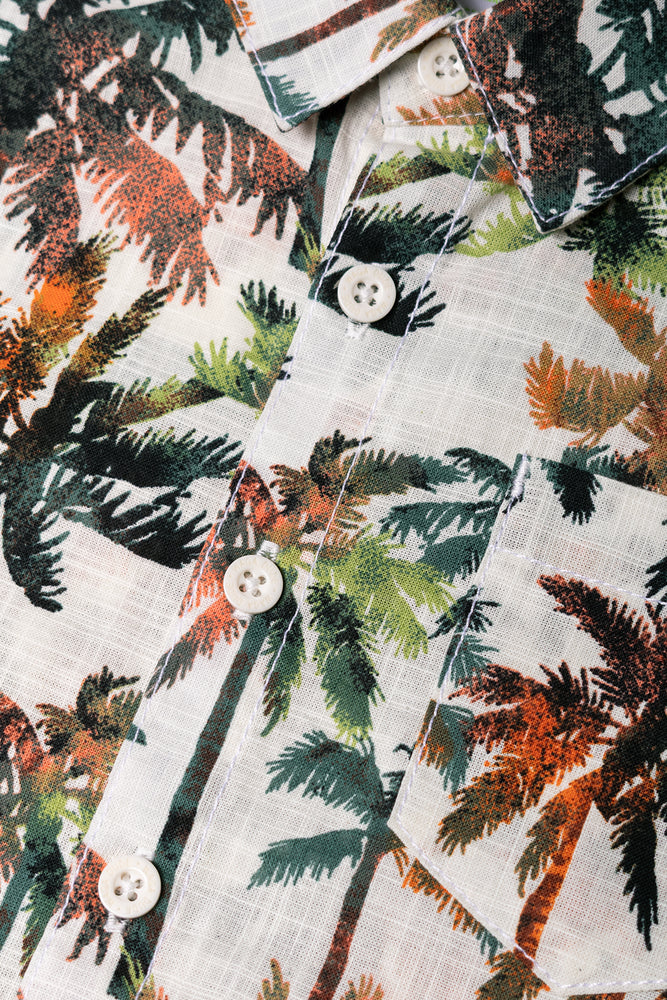 Short Sleeve Linen Blend Palm Tree Shirt Multicolour (1)