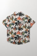 Short Sleeve Linen Blend Palm Tree Shirt Multicolour (3)