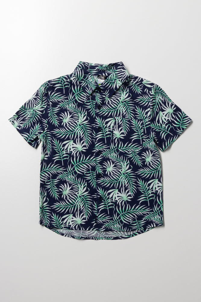 Leaf Short Sleeve Shirt Green And Navy