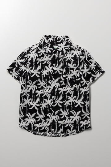 Short Sleeve Linen Blend Shirt Black And White