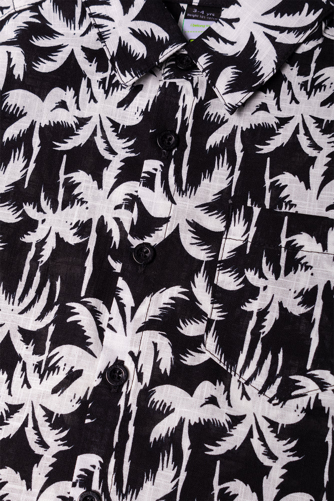 Short Sleeve Linen Blend Shirt Black And White (1)