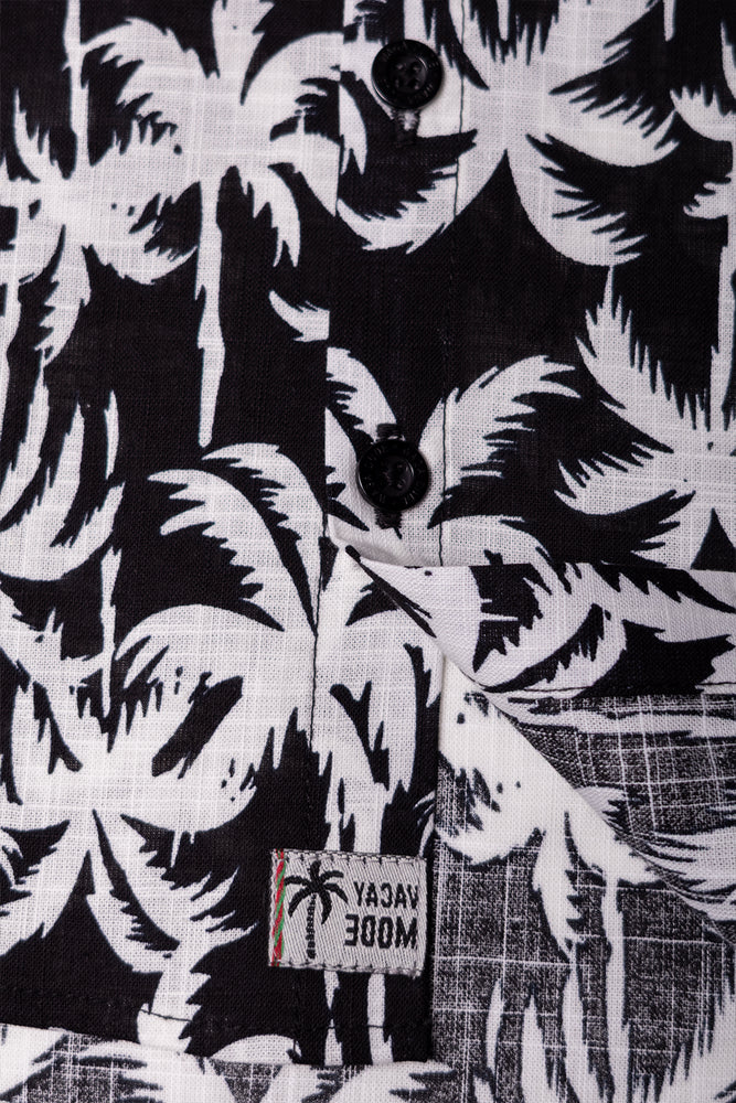 Short Sleeve Linen Blend Shirt Black And White (2)