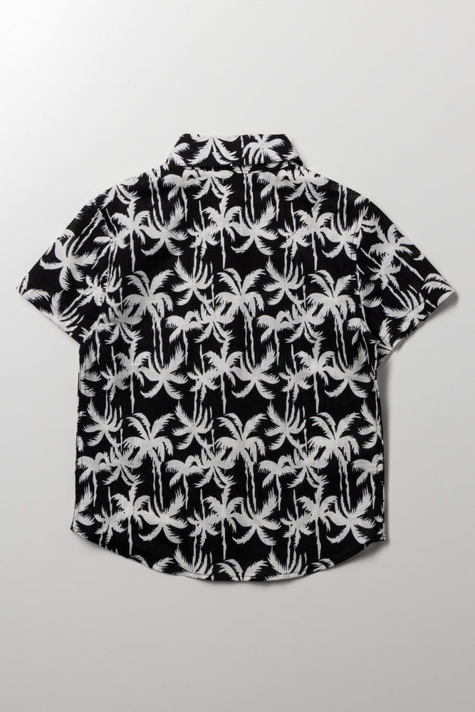 Short Sleeve Linen Blend Shirt Black And White (3)