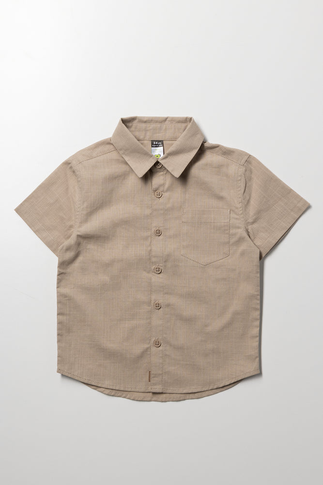 Short Sleeve Linen Blend Shirt Natural