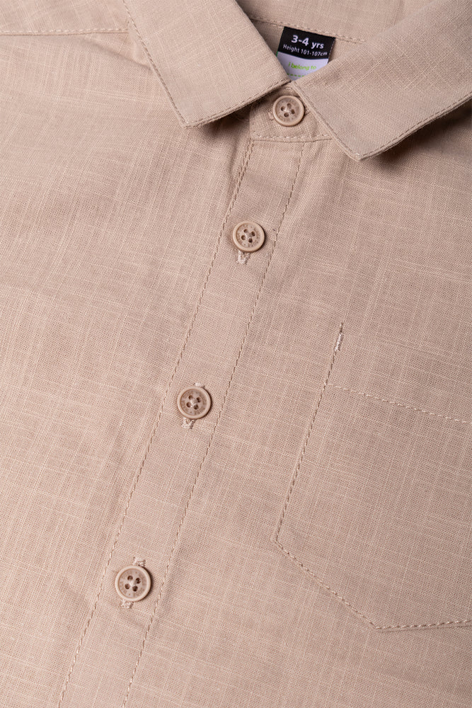 Short Sleeve Linen Blend Shirt Natural