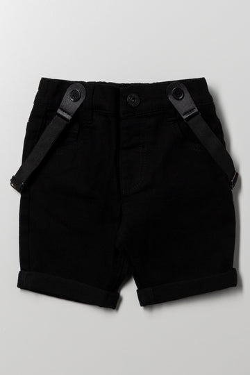 Braces Denim Shorts Black